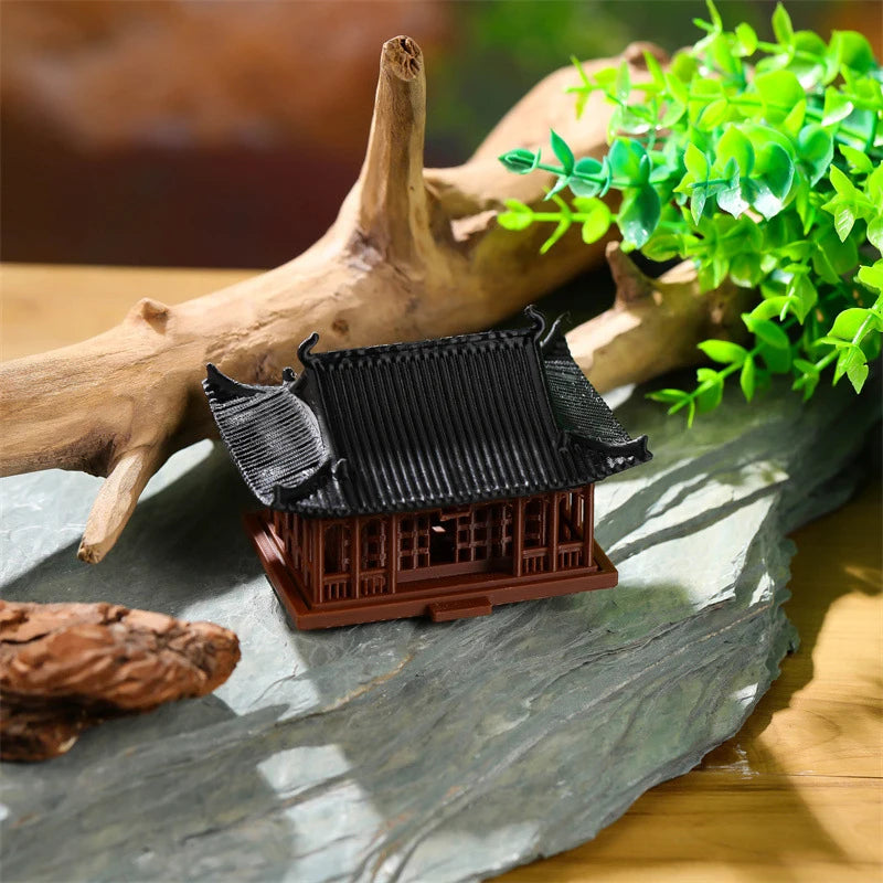 [F] Miniature Pavilion Figurine Bonsai Nament Garden Decor Micro Landscape Statue Gazebo Model Zen Garden Supplies Yard Rockery