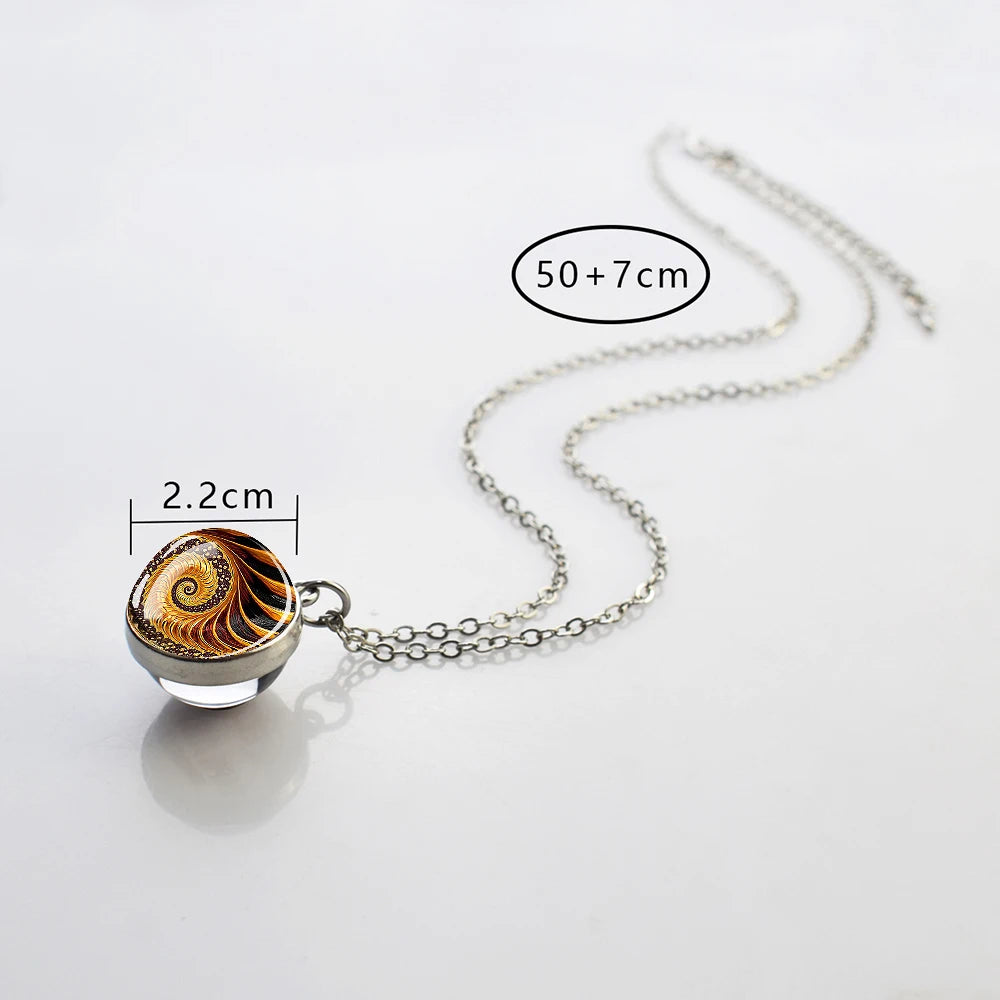 Sacred Geometry-Metatron's Cube Necklaces Sri Yantra Mandala Double Side Glass Ball Pendant Necklace Buddhist Yoga Jewelry Gift