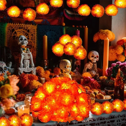 Halloween Decorations Diwali Garland String Lights Mexican Marigold Artificial Flowers Day Of The Dead Christmas Decorations