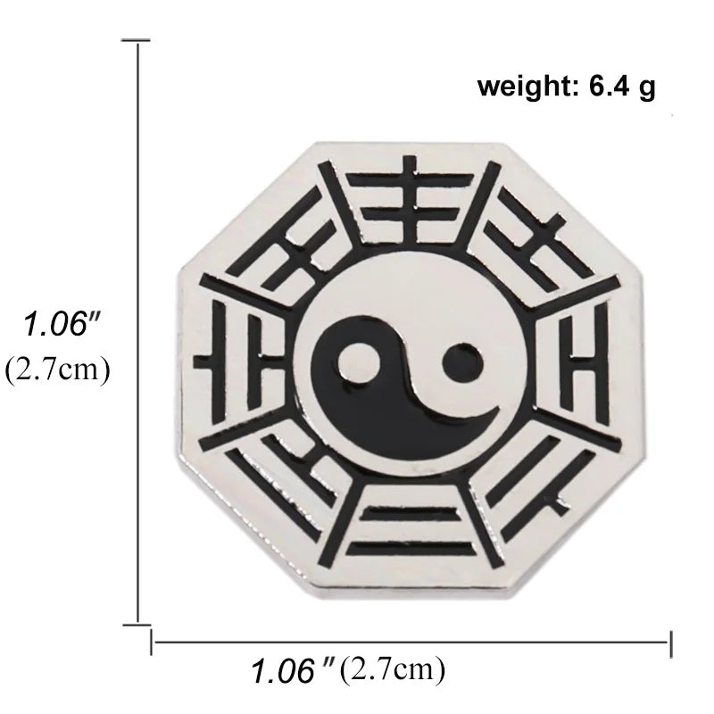 Swastika Yin Yang Tai Chi Bagua Brooch Religious Buddhist Zinc Alloy Yoga Amulet Clothing Backpack Hat Accessories Gift