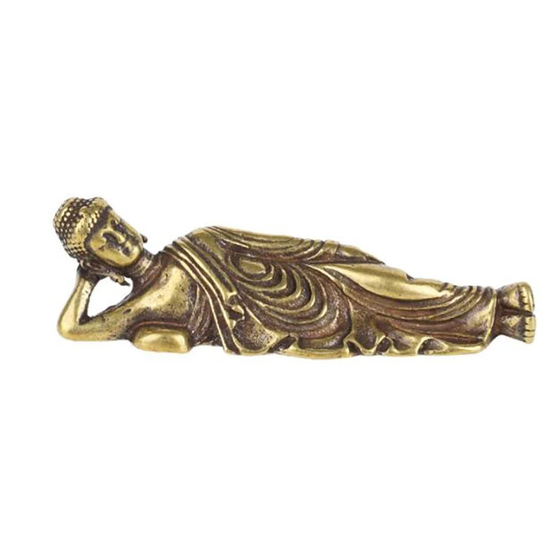 1PC Mini Retro Golden Lying Amitabha Buddha Statue Sculpture Figurines Copper Pure Brass Home Decoration Statues