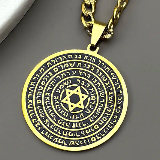 Jewish Bible Stainless Steel Hexagram Pendant Necklace Women Men Gold Color 72 Names Of The God Moses Mezuzah Enamel Jewelry