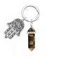 1Pc Natural Stone Crystal Points Keychain with Hamsa Hand Evil Eye Charms Reiki Energy Good Luck Amulet for DIY Jewelry Making