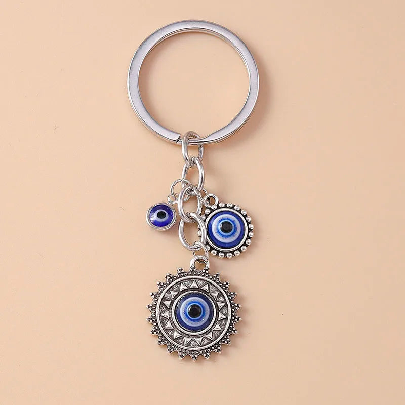 Aihua Lucky Eye Alloy Fatima Hand Keychain Heart Glass Bead Blue Turkish Evil Eye Key Chain Car Keyring for Women Men Jewelry