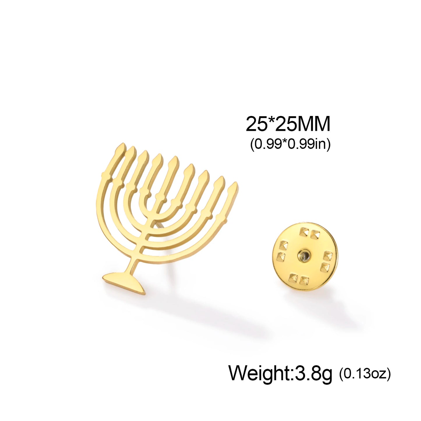 Jewish Menorah Candle Holder Brooch for Women Men Stainless Steel Faith Lamp Shirt Suit Badge Pin Religious Judaica Accessories