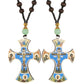 Diyalo Crucifix Jesus Christ Cross Icons Pendant Necklace Orthodox Wooden Beaded Chain Necklace Prayer Car Hanging Decor Jewelry