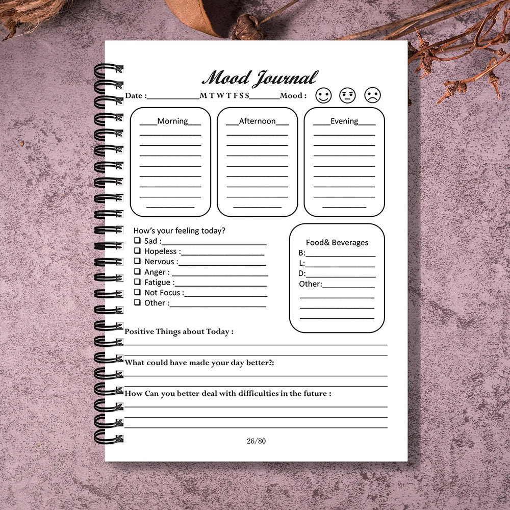 1PC Elegant Light Purple Daily Self Care Mood Journal, Suitable For Daily Mindfulness Practice, Relaxing Self Reflection Session