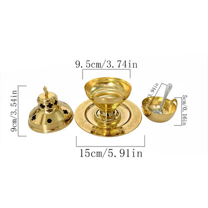 Luxury Gold Plated Orthodox Incense Burner Censer Set with Tray Spoon for Church Liturgy Home Altar Prayer Devotion Christian