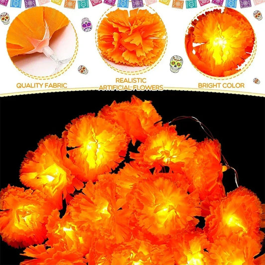 Halloween Decorations Diwali Garland String Lights Mexican Marigold Artificial Flowers Day Of The Dead Christmas Decorations