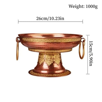 Tibetan-Style Fruit Tray Nepal Altars Platter,Engraving Pisces Hammer Texture Copper Tray,Buddhist Item Holy Plate Decoration