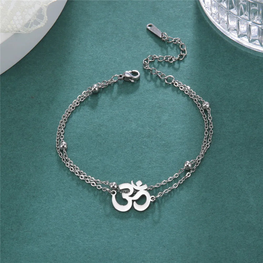 Skyrim Religious Indian Buddhism Yoga OM Bracelets on Hand for Women Men Stainless Steel Box Chain Bracelet Supernatural Jewelry