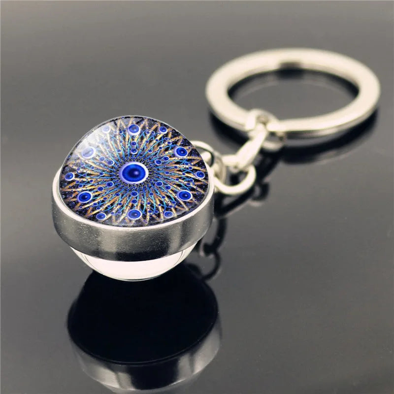Blue Türkiye Eye of Evil Key Chain Pendant Double Crystal Glass Ball Pendant Metal Key Chain Pendant