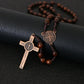 Christ Jesus Wooden Beads 8mm Rosary Bead Cross Car Pendant Woven Rope Chain Necklace Religious Orthodox Praying  Jewelry