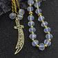 Islamic Imam Ali Zulfiqar Sword Car Pendant for Women Men Stainless Steel Gold Color Arabic Religion Blue Glass Chain Jewelry