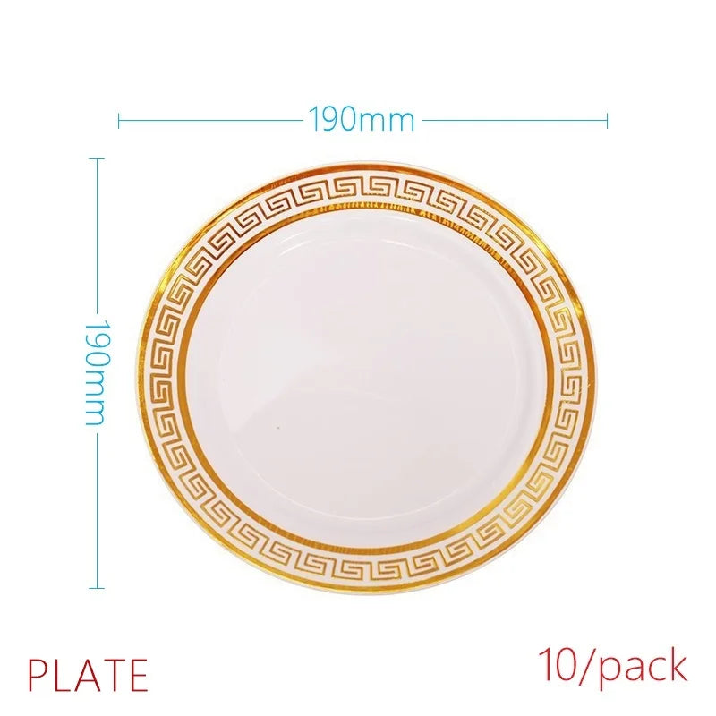 10 Pieces x Home Party Wedding Reuseable Tableware Supplies Golden Rim Round Dessert Plate