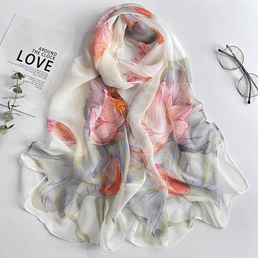 Summer Women Birch Forest Landscape Thin Soft Beach Silky Georgette Scarf Shawls 160cm Long Wraps Beach Sunscreen Hijab