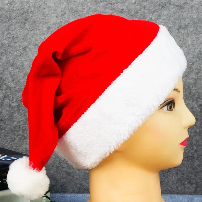Red Gold Silk Velvet Border Christmas Hat for Adults and Children, Snowman, Elk, Santa Claus, Hat Decoration, New, 2025