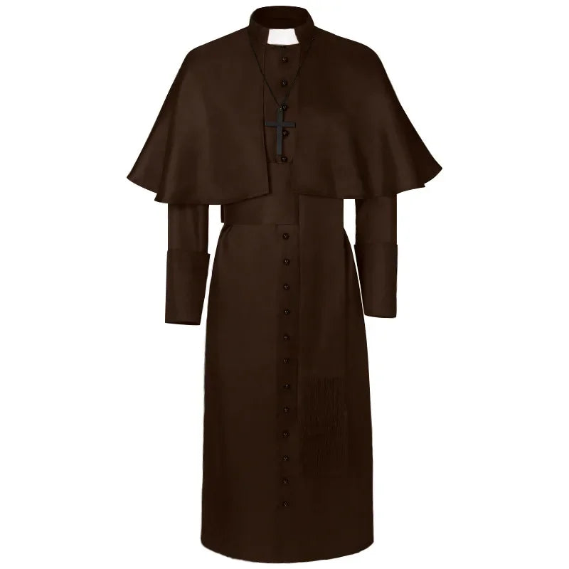 Medieval Priest Costume Catholic Church Religious Roman Retro Pope Pastor Father Mass Missionary Robe Clergy Cassock Full Sets$
