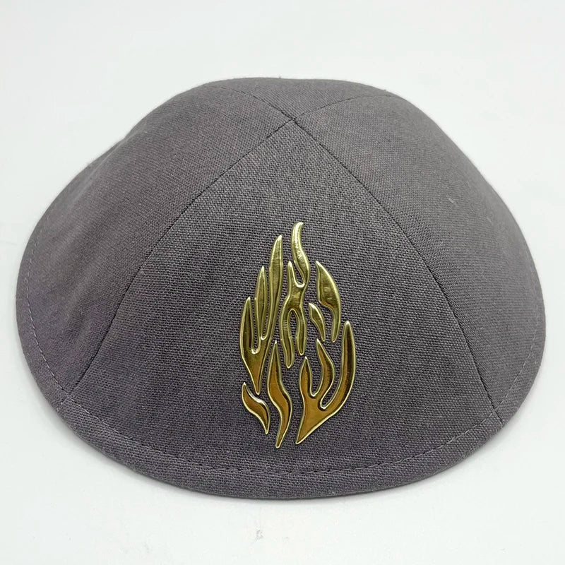 19cm Linen Kippah with Flashing Fire Symbol for Men Yamaka Hat Kippot Kipa Kipot Black White Color