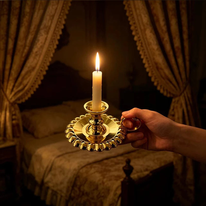 Luxury Gold Plated Orthodox Handheld Candle Holder with Handle for Church Liturgy Home Altar Prayer Devotion Christian Gift Deco