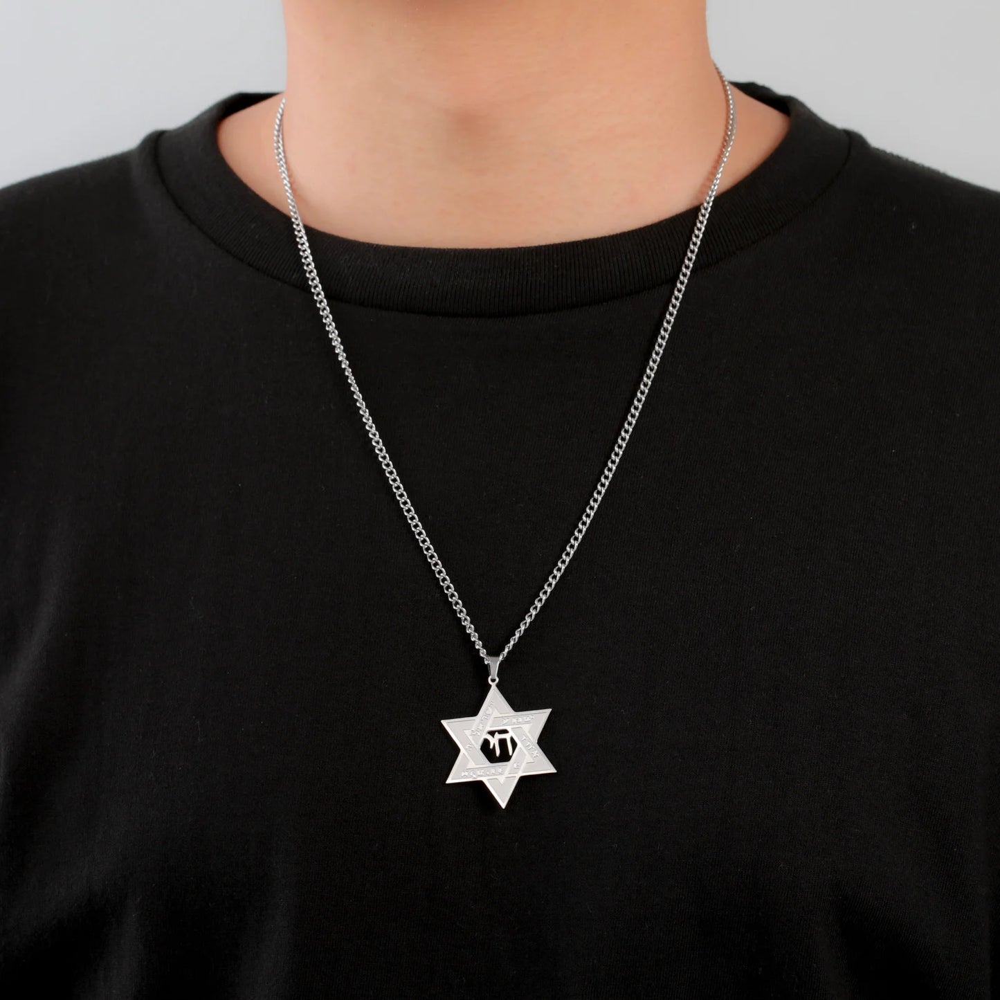 Jeshayuan Hebrew Chai Jewish Menorah Hanukkah Necklace for Women Star of David Stainless Steel Necklaces Amulet Jewelry Gift