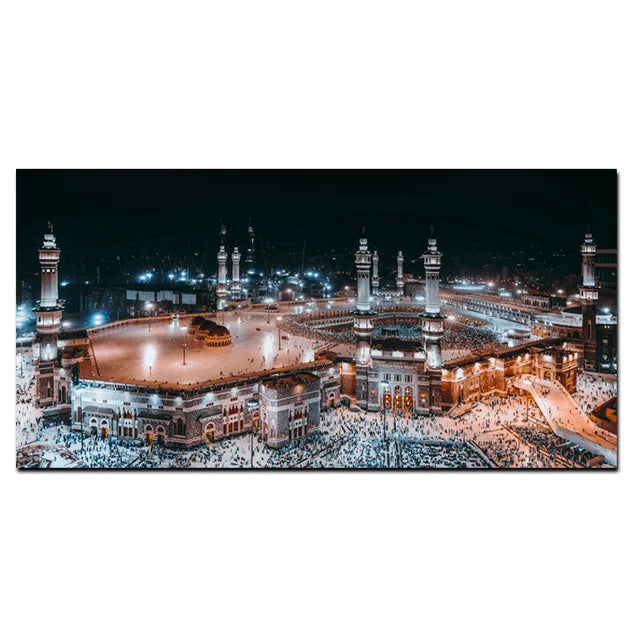 Holy City Mecca Islamic Sacred Landscape Muslim Mosque Canvas Paintings Poster and Print Wall Art Pictures for Living Home Decor