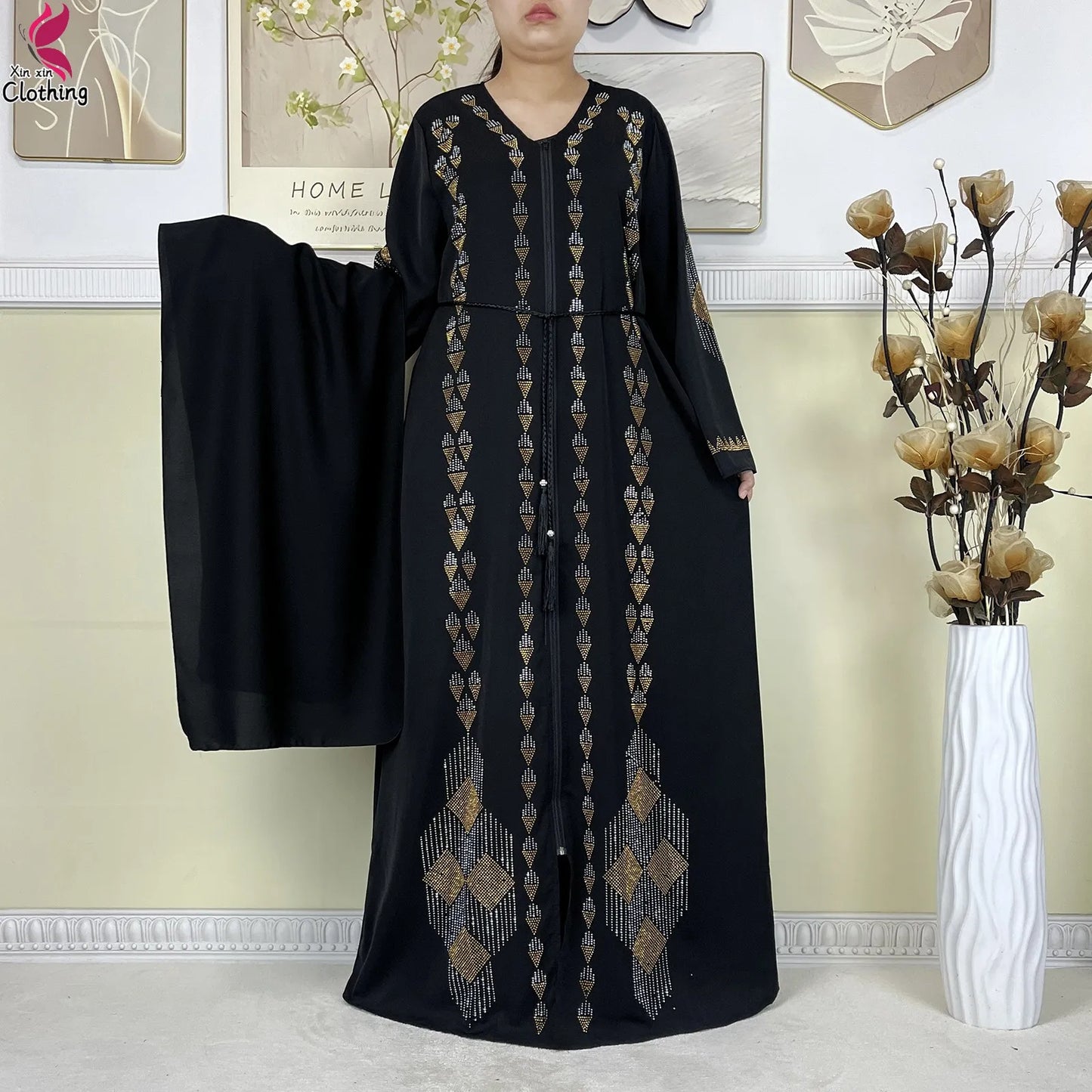 New Style Women Muslim Dress Chiffon Open Abaya 2024 Dubai Women Elegant Dress Islamic Clothing Zipper Cardigan Abaya With Scarf