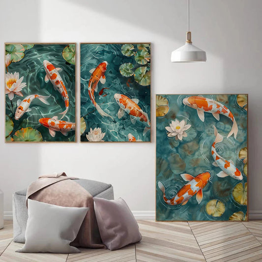 Asian Japanese Zen Tranquility Natural Aesthetics Koi Carp Art Poster Canvas Printing Living Room Bedroom Home Wall Decoration