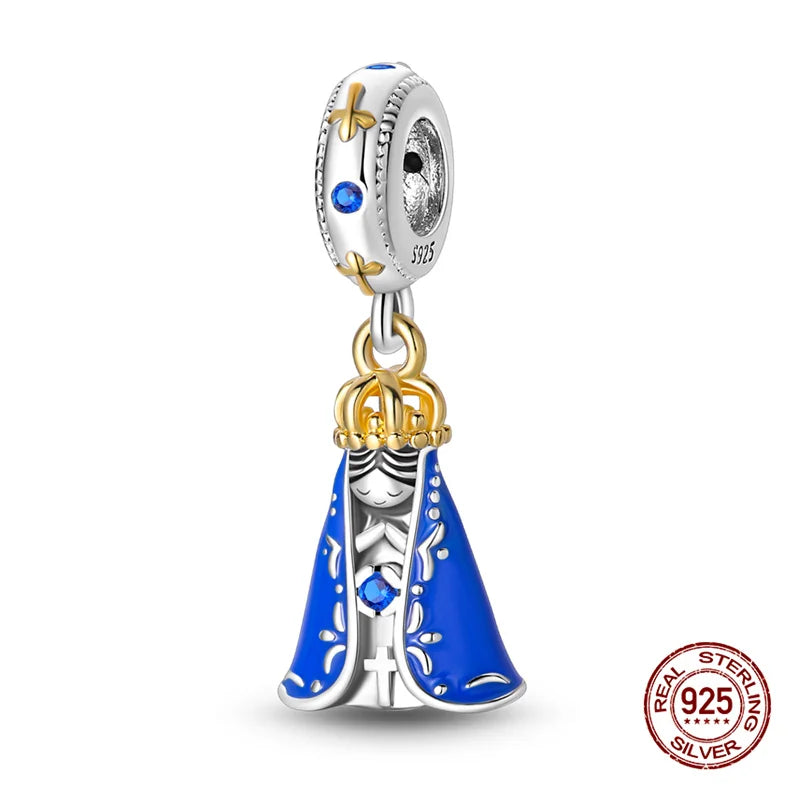Charms Bead 925 Sterling Silver Virgin Mary Cross Pendant Bead Fit Original Bangle Bracelet DIY Fine Jewelry For Women Gift Hot
