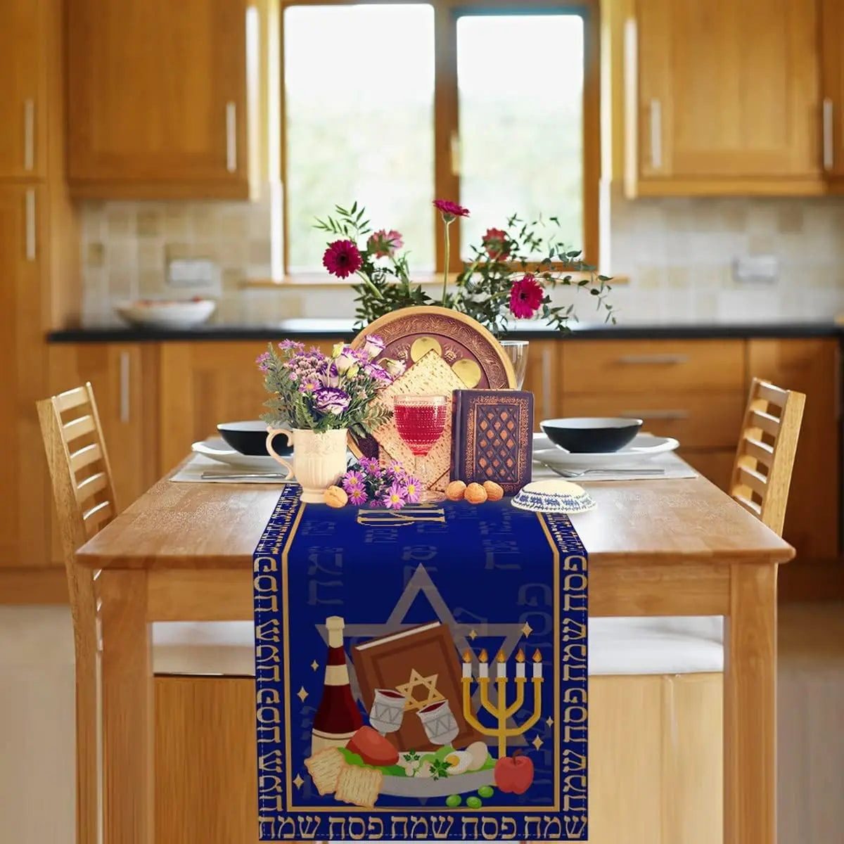 Happy Passover Linen Table Runner Passover Decorstions Jewish Pesach Seder Plate Star of David Table Runners Holiday Party Decor