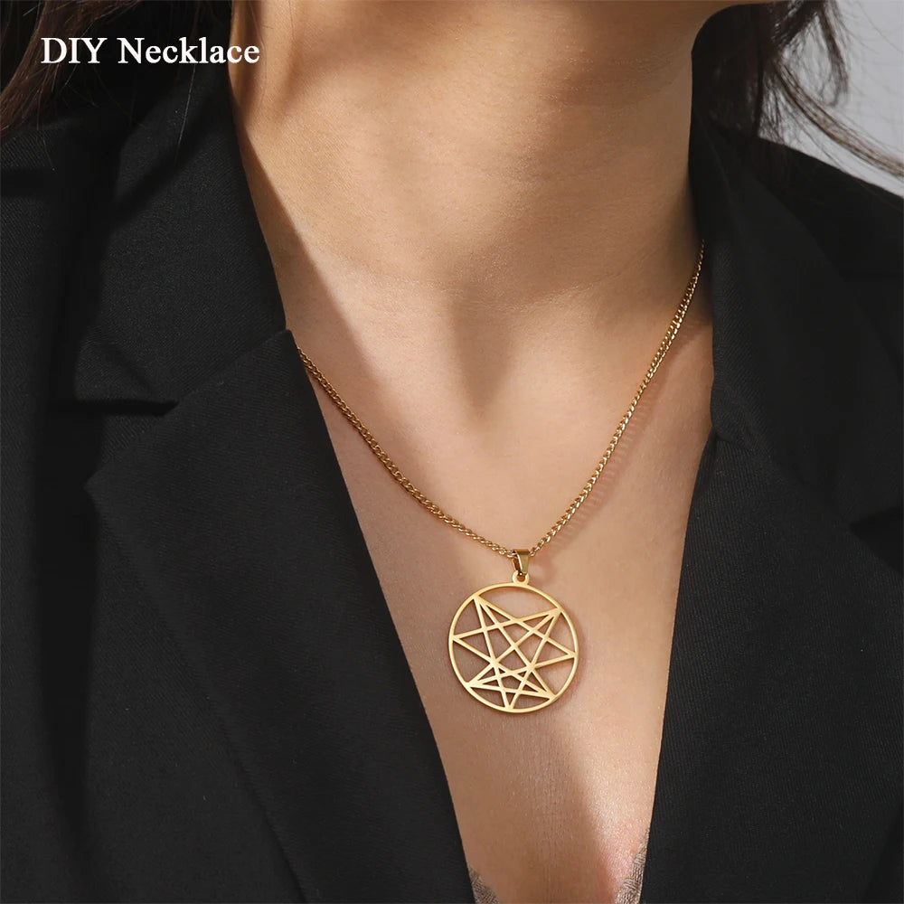 EUEAVAN 1pc Order of Nine Angles Symbol Pendant Amulet Stainless Steel Round Pendants Sacred Geometric Charms Jewelry Making