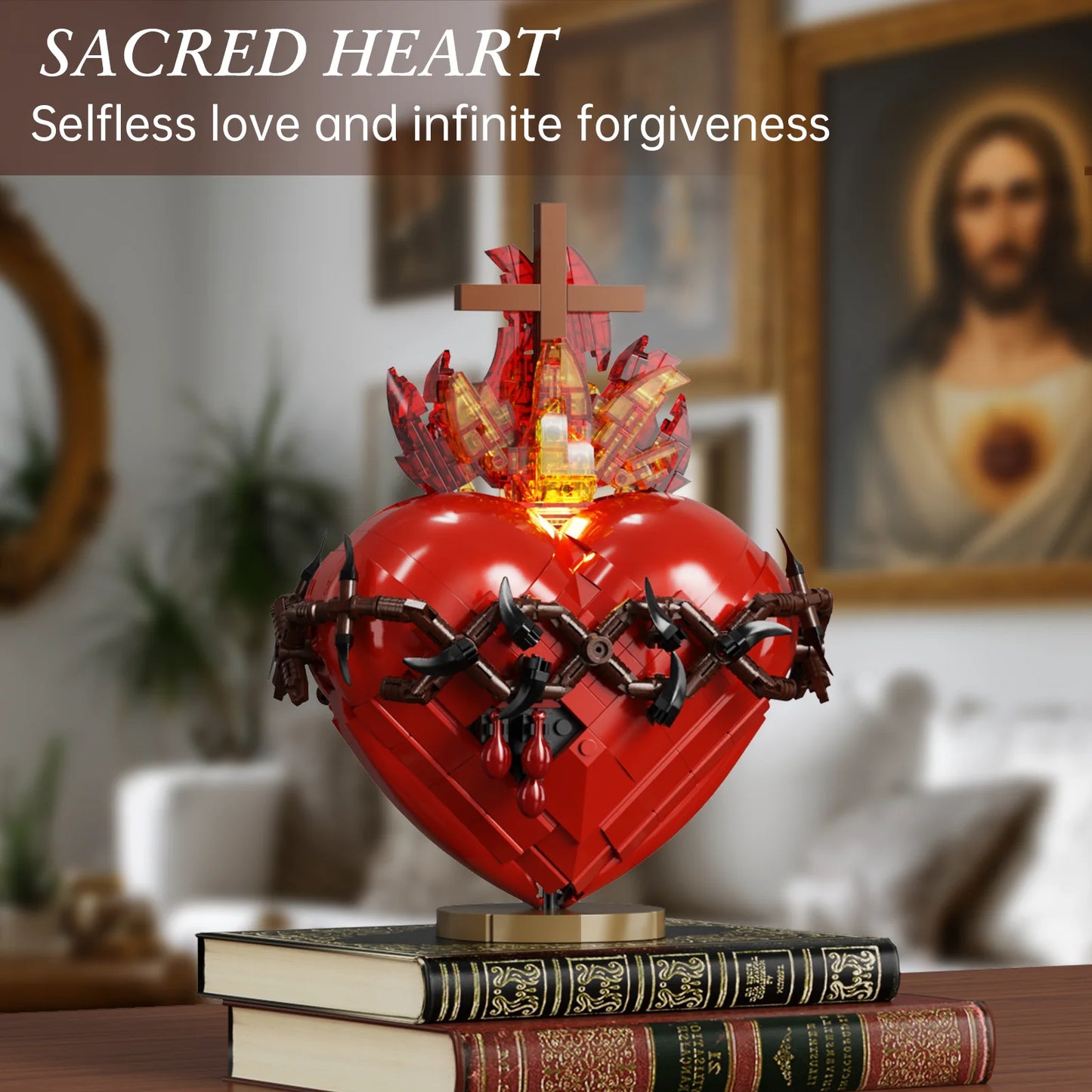 Sacred Heart of Jesus Building Block Set Home Decor Sacred Heart Prayer Room, Christian，Religious Room Decoration Gift for Adult