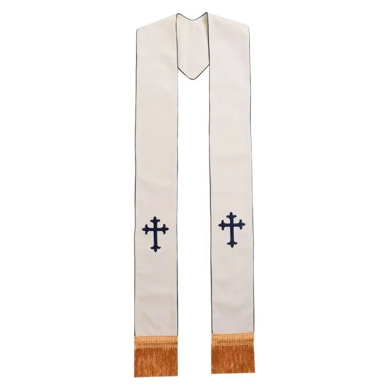 Clergy Stole Catholic Priest Stole Unisex Adults Catholic Mass Pastor Liturgical Overlay Embroidery Cross with Tassel