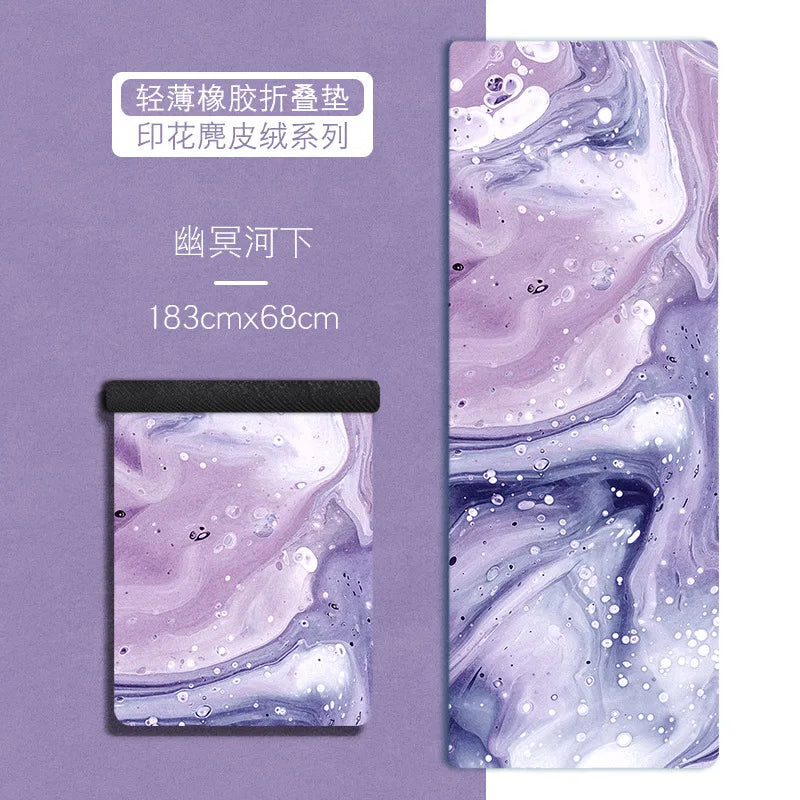 Ultra-thin Folding Yoga Mat Natural Rubber Suede Print Exercise Portable Sweat-absorbing Meditation Aesthetics DIY 183*68*0.1cm