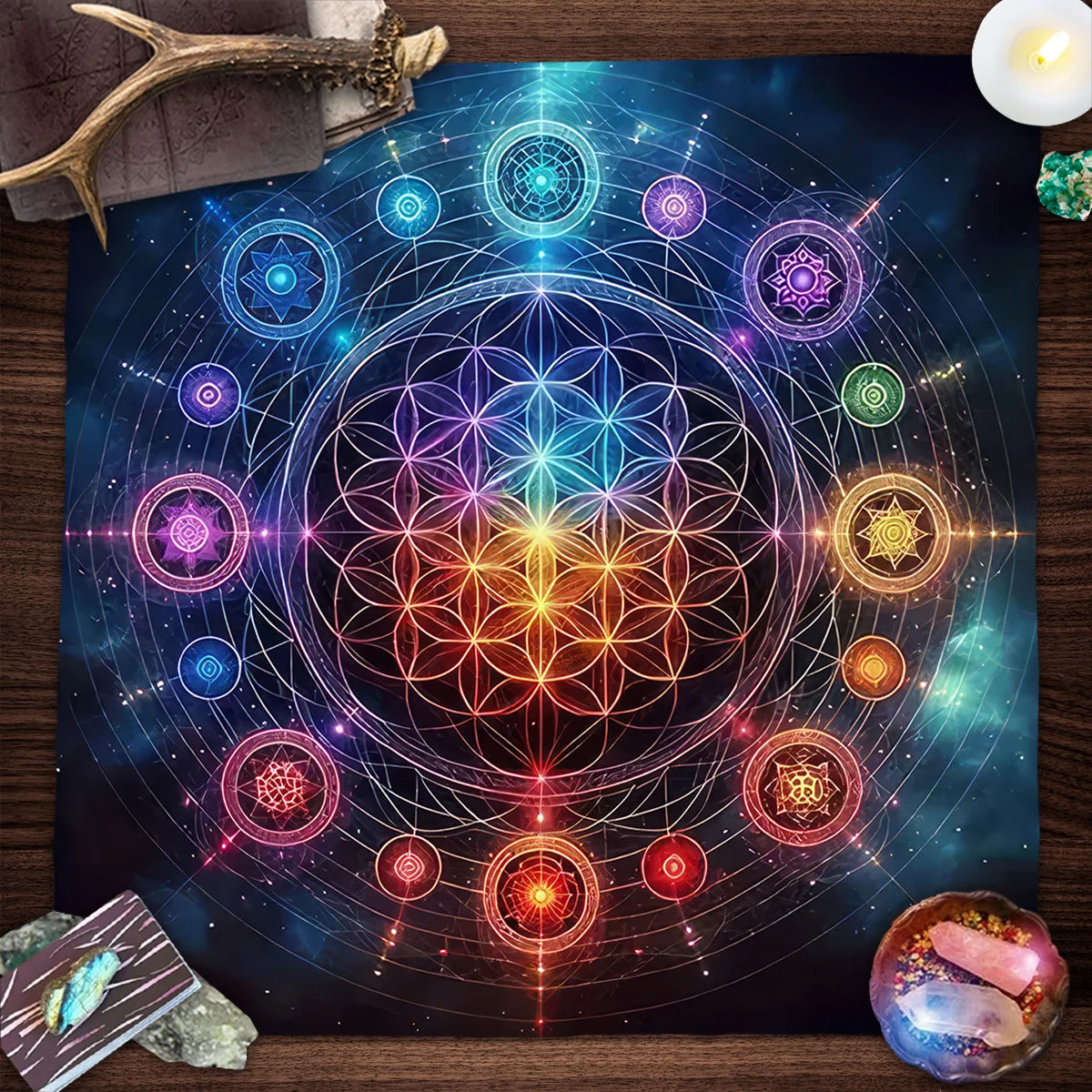 Tarot Tablecloth Mandala Flower Of Life Altar Cloth For Divination Meditation Circle Galaxy Tarot Mat Spiritual Oracle Card Pad