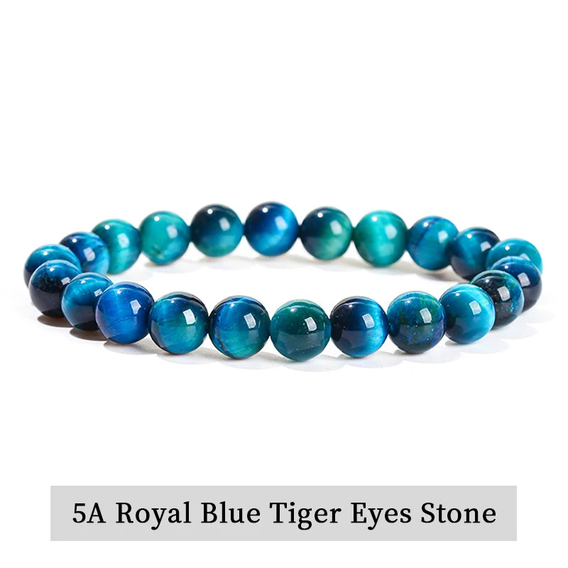 JD Natural Stone Beads Bracelet Amethyst Tiger Eye Crystal Quartz Agate Gem Beads Bangles Women Men Reiki Healling Jewelry Gift