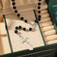 1pcs Handmade Necklace Ladies Imitation Vintage Style Pearl Rosary Beads With Cross Pendant Jewelry
