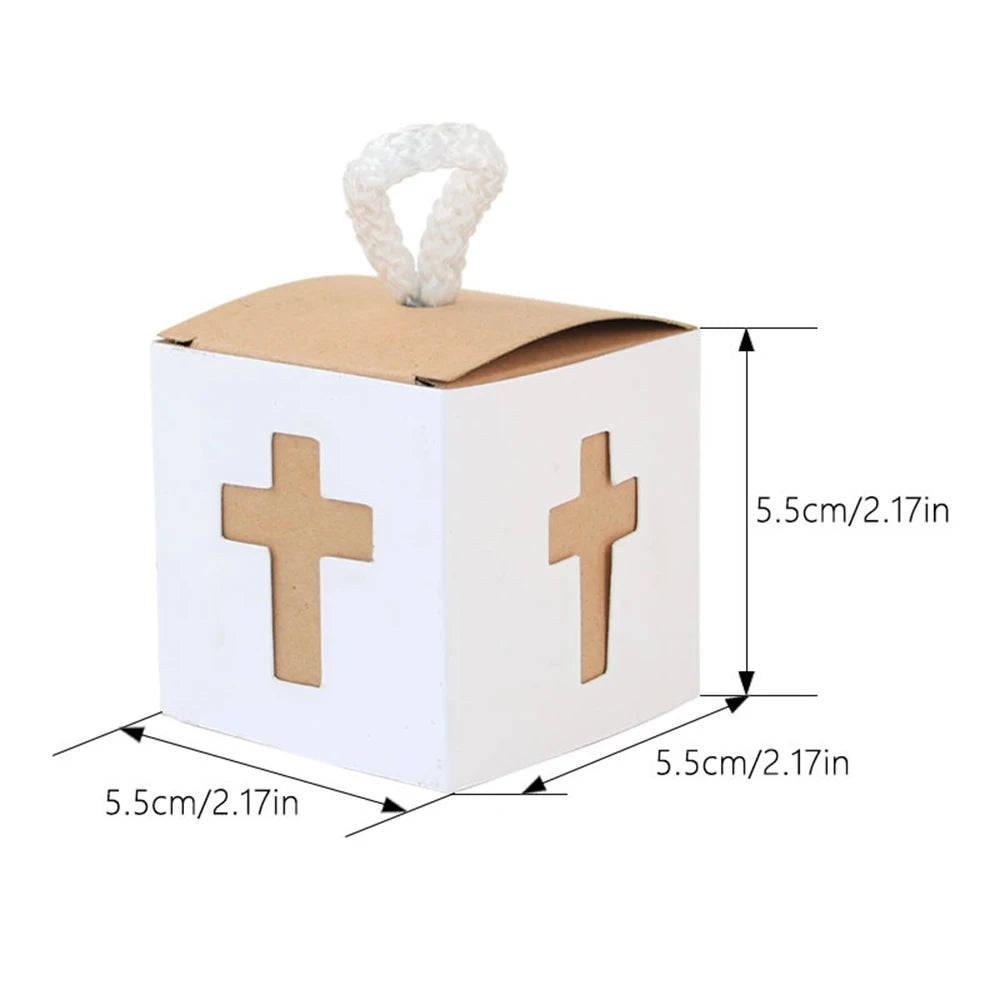 10/20PCS Wooden cross rosary Candy Box boy girl First Holy Communion Baptism Christening rustic wedding Easter gift