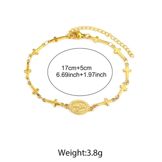 Vintage Virgin Mary Bracelet For Women Prayer Beads Jewelry Stainless Steel Cross Accessories Bracelet Religion Hand Gifts