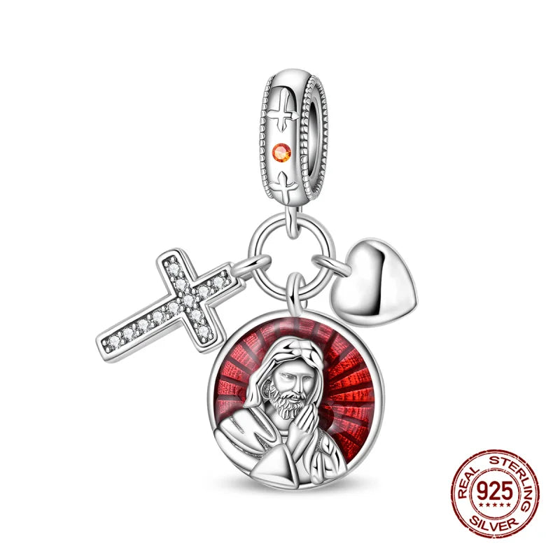 Charms Bead 925 Sterling Silver Virgin Mary Cross Pendant Bead Fit Original Bangle Bracelet DIY Fine Jewelry For Women Gift Hot
