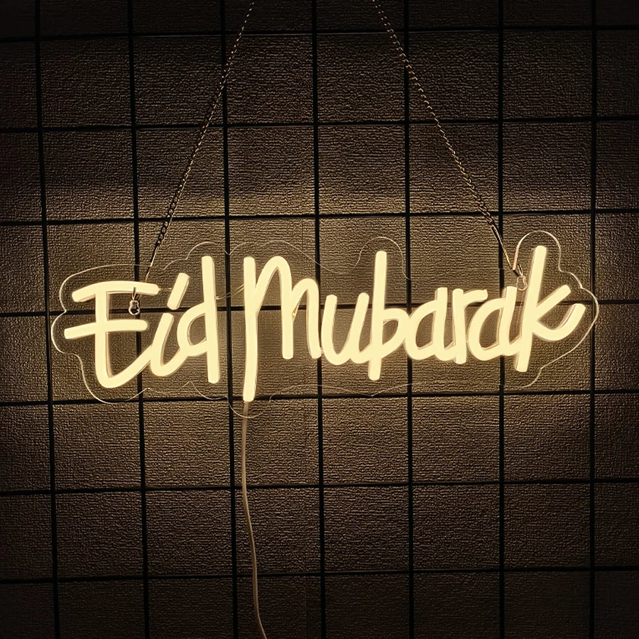 Eid Mubarak Led Neon Sign, Warm White Letter Icon, Suitable For Home And Bedroom Decor, Usb Powered, Ramadan Party Gifts.