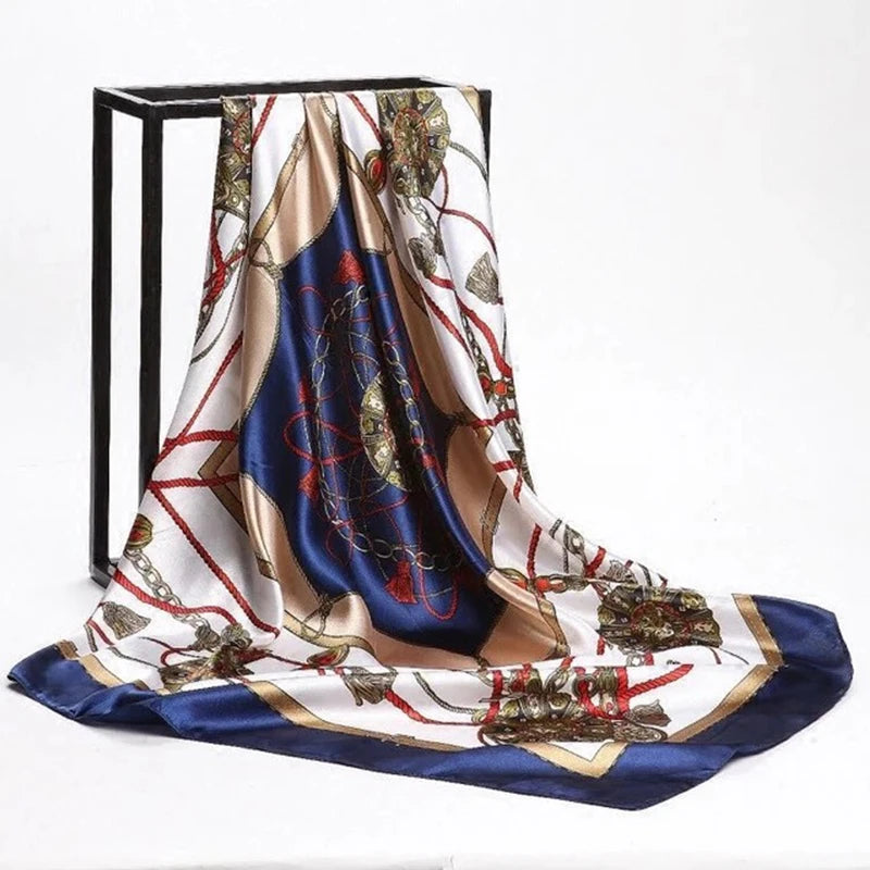 90*90cm Women Square Silk Scarf Luxury Brand Large Shawl Neckerchief Print Headband Female Foulard Bandana Wraps Hijab Scarves