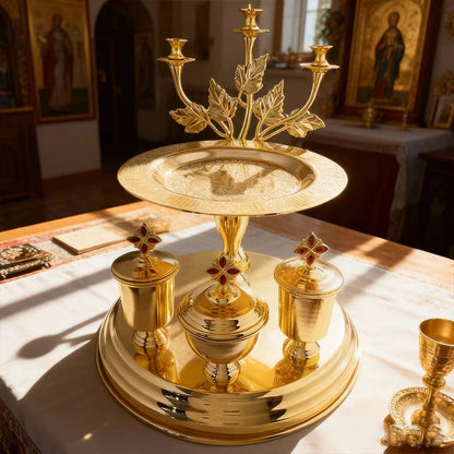 Orthodox Multi-Layer Ceremonial Utensils Candle Holders Holy Items Storage Belief Inheritance Prayer Religious Ritual Utensils