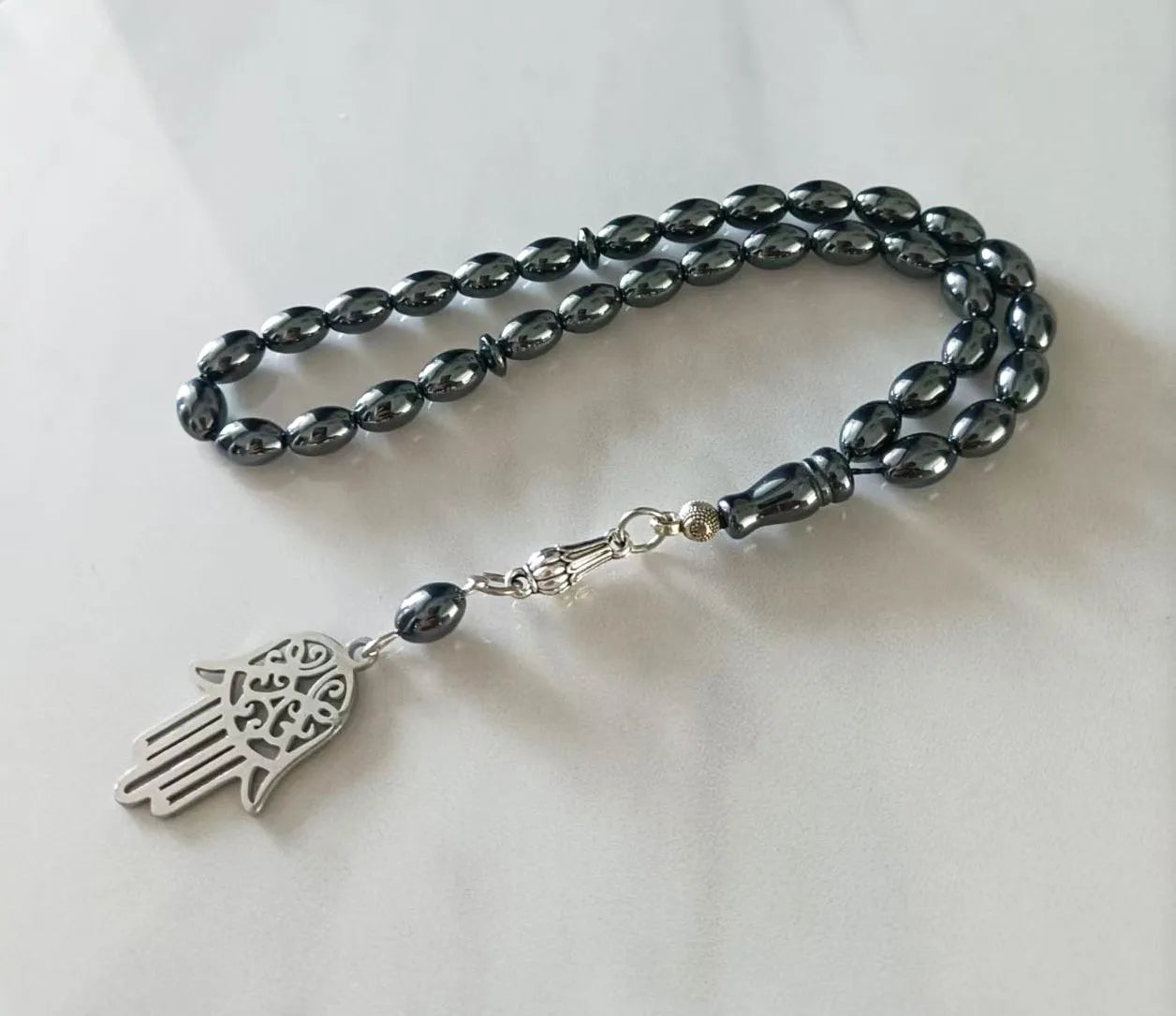 100% Natural 33 hematite Fatima/Hamsa jewelry Muslim rosary prayer beads Tasbih tesbih Allah Masbaha Misbaha sibha subha