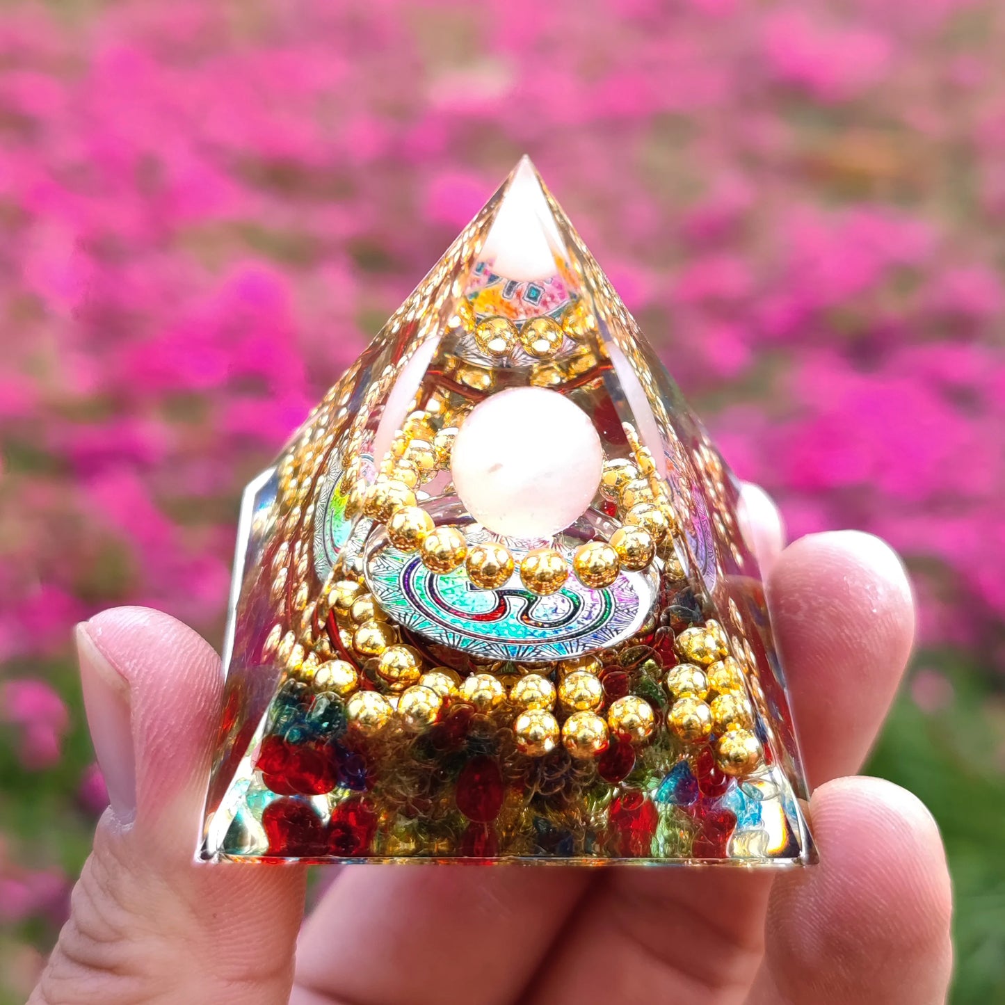 Energy Pyramid Orgonite Reiki Natural Amethyst Ball Healing Crystals Chakra Tool Ornaments Resin Stones Craft Kids Gift Pyramid