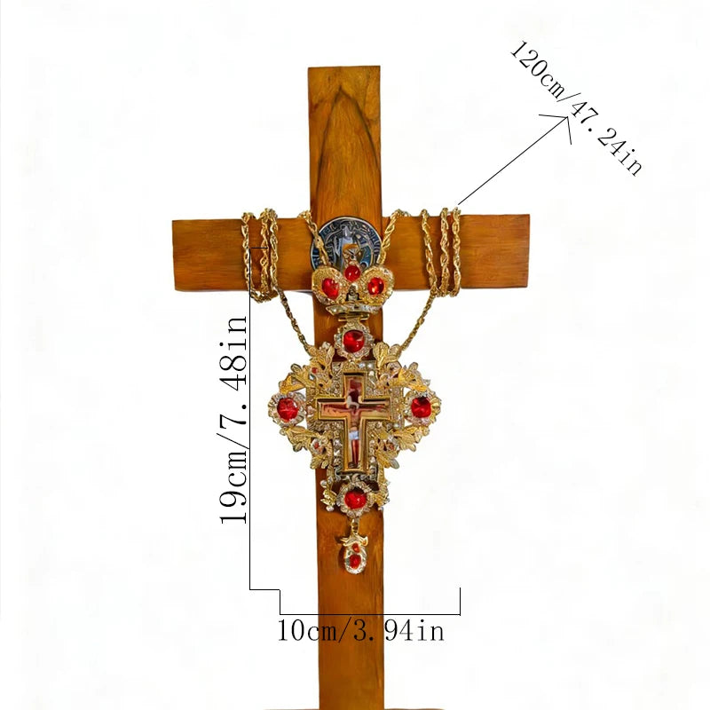 Gold Plated Orthodox Priest Pectoral Cross Necklace With Red Gems Jesus Crucifix Pendant For Clergy Church Liturgy And Religious