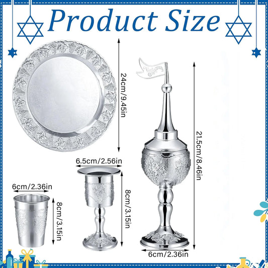 4 Pcs Shabbat Havdalah Set Grape Theme Wine Goblet Kiddush Tray Candle Holder Besamim Spice Box for the End of the Sabbath