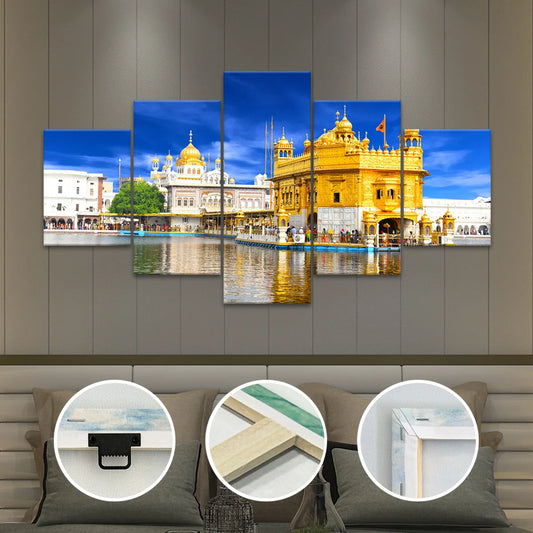5pcs Framed Amritsar Golden Temple Canvas Art Set Islam Posters DIY Frame Wall Decor for Living Room, Bedroom, Office No frame