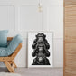 Three Wise Monkeys Wall Art, See No Evil Hear No Evil Speak No Evil Poster, Black and White Illustration, Printable Animal Decor