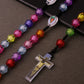 Cottvott Colorful Acrylic Beads Rosary Necklace Cross Pendant Prayer Chaplet Confirmation Communion Jewelry Sacraments Gifts